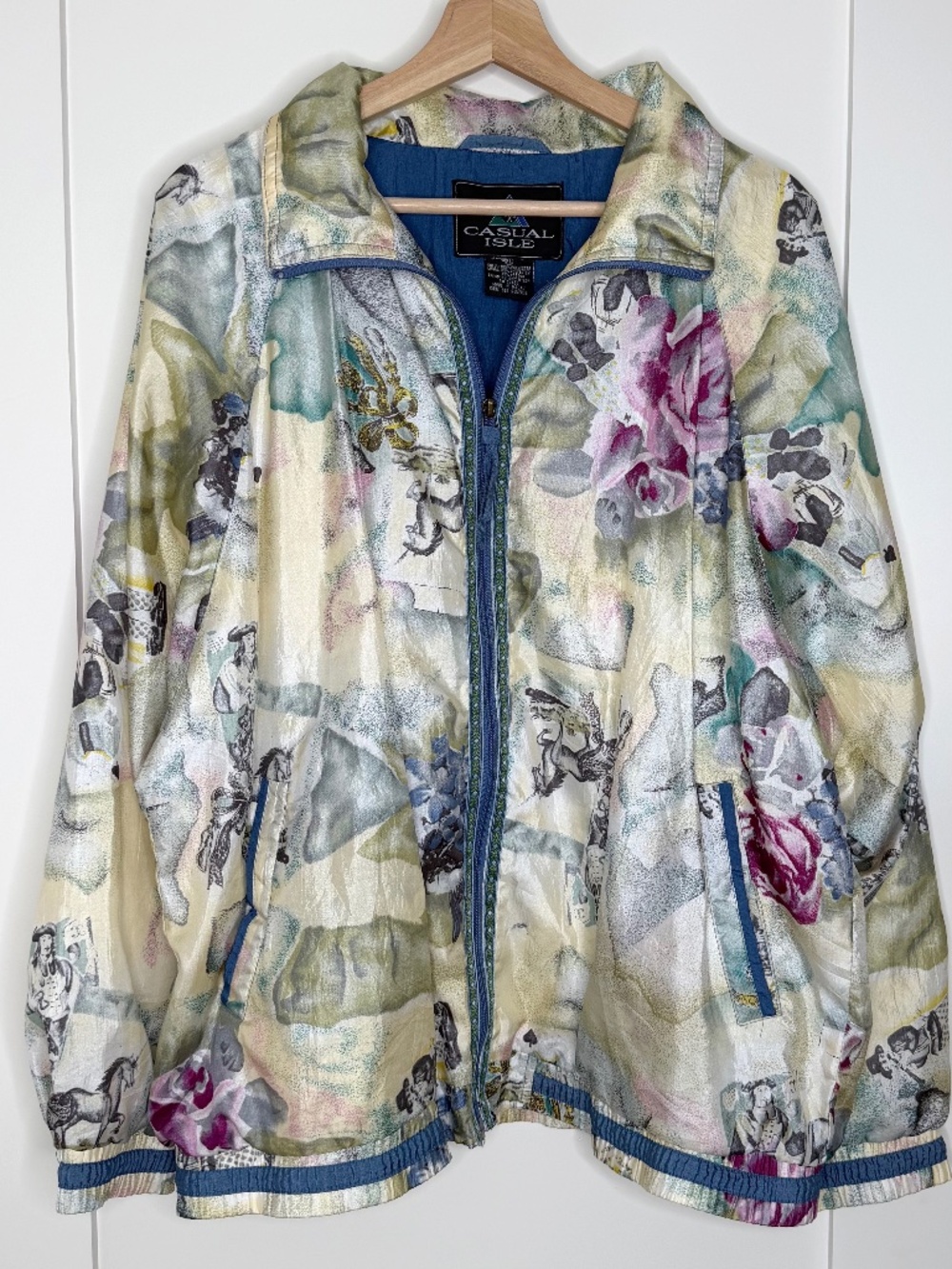 Vintage Casual Isle Dreamy Unicorn Print Full Zip Windbreaker Jacket XL